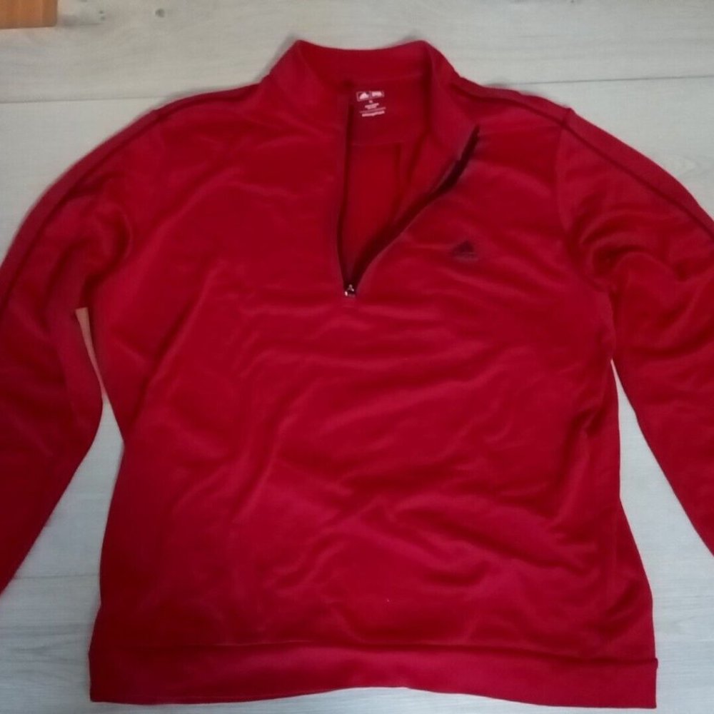 Mens XL ADIDAS Red Golf Pullover ZipUp Long Sleeved Shirt